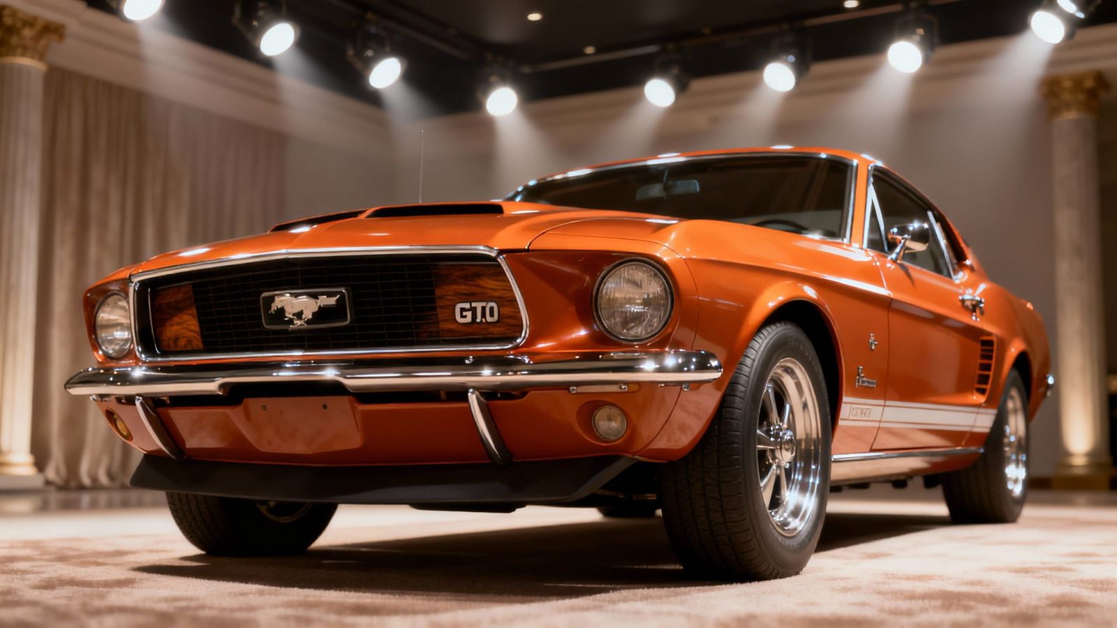 Shining Orange Mustang GT in Dramatic Luxury Lighting