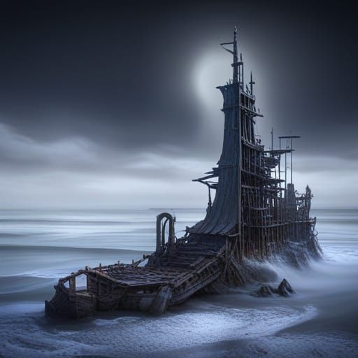 Fantasy Shoreline Shipwreck: Detailed Matte Painting