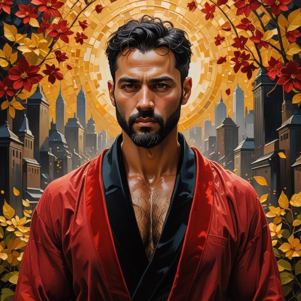 Wrathful Man in Velvet Bathrobe: Impasto Oil Portrait