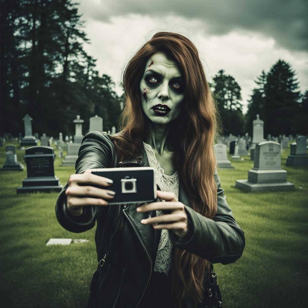 Zombie Selfie in Cemetery, Polaroid Goosebumps Style