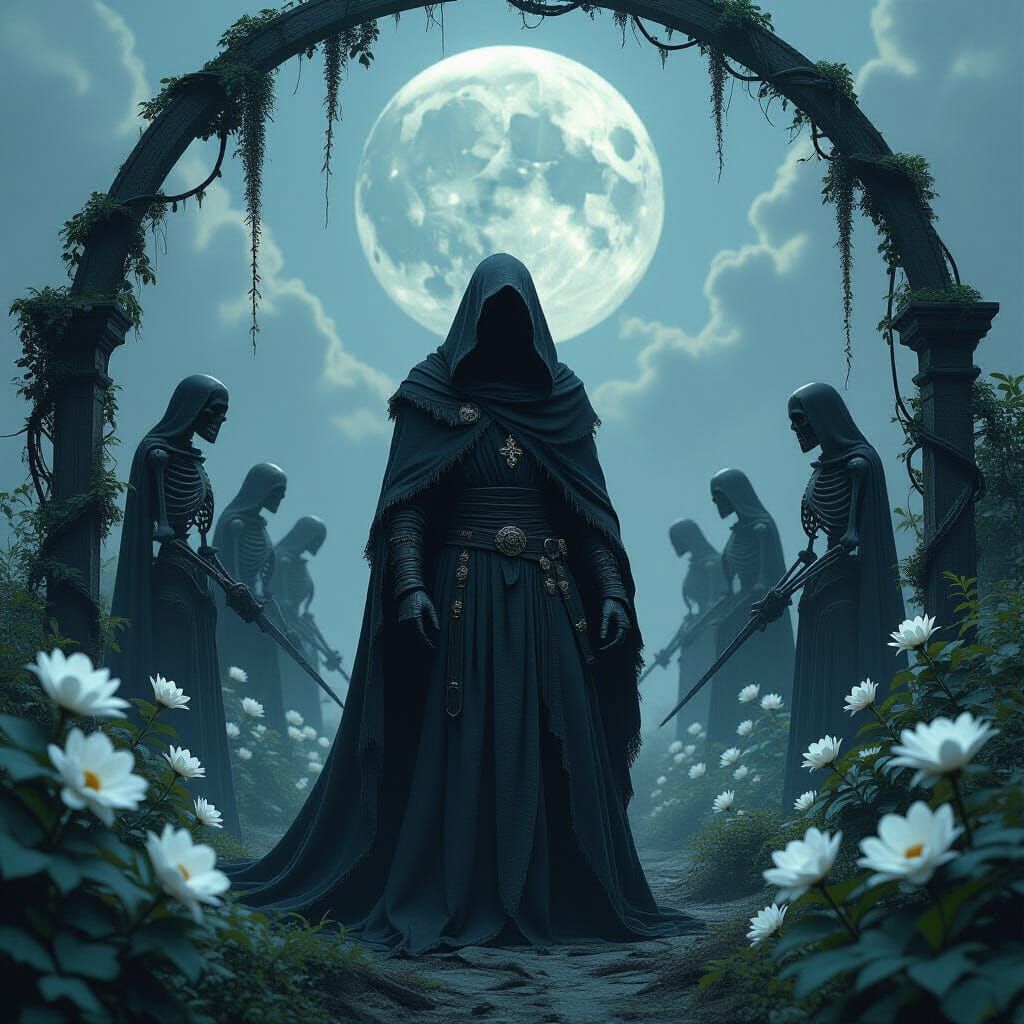 Gothic Garden of Skeletal Warriors in Dark Realism