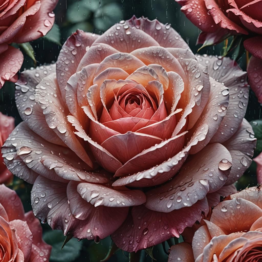 Rose with Water Droplets, Cinematic Digital Painting