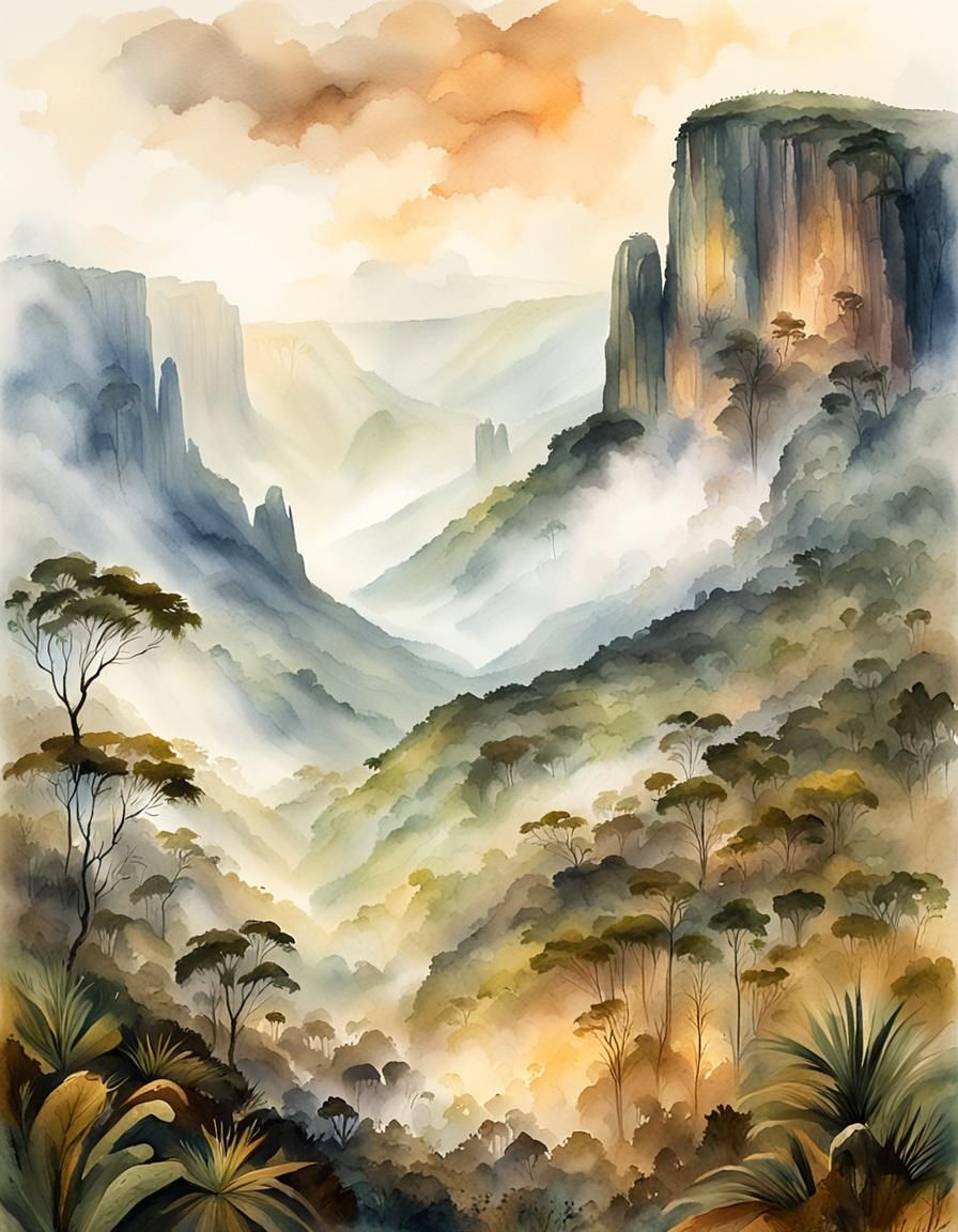 Misty Mount Roraima: Watercolour Landscape