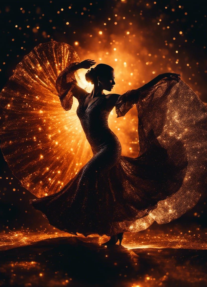 Glittering Flamenco Dancer Silhouette in Dramatic Lighting