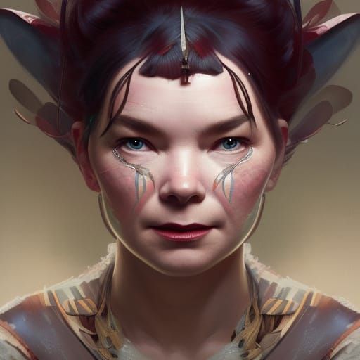 Bjork Portrait by Greg Rutkowski and Alphonse Mucha