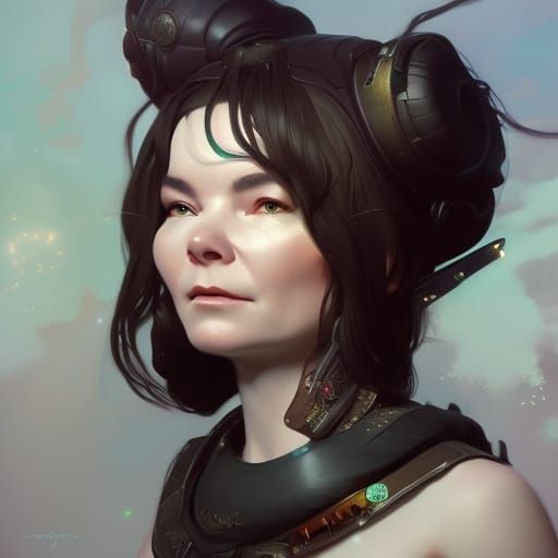 Bjork Portrait by Greg Rutkowski and Alphonse Mucha