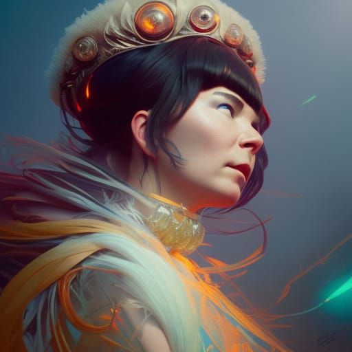 Bjork Portrait in Hyperdetailed Digital Art Style