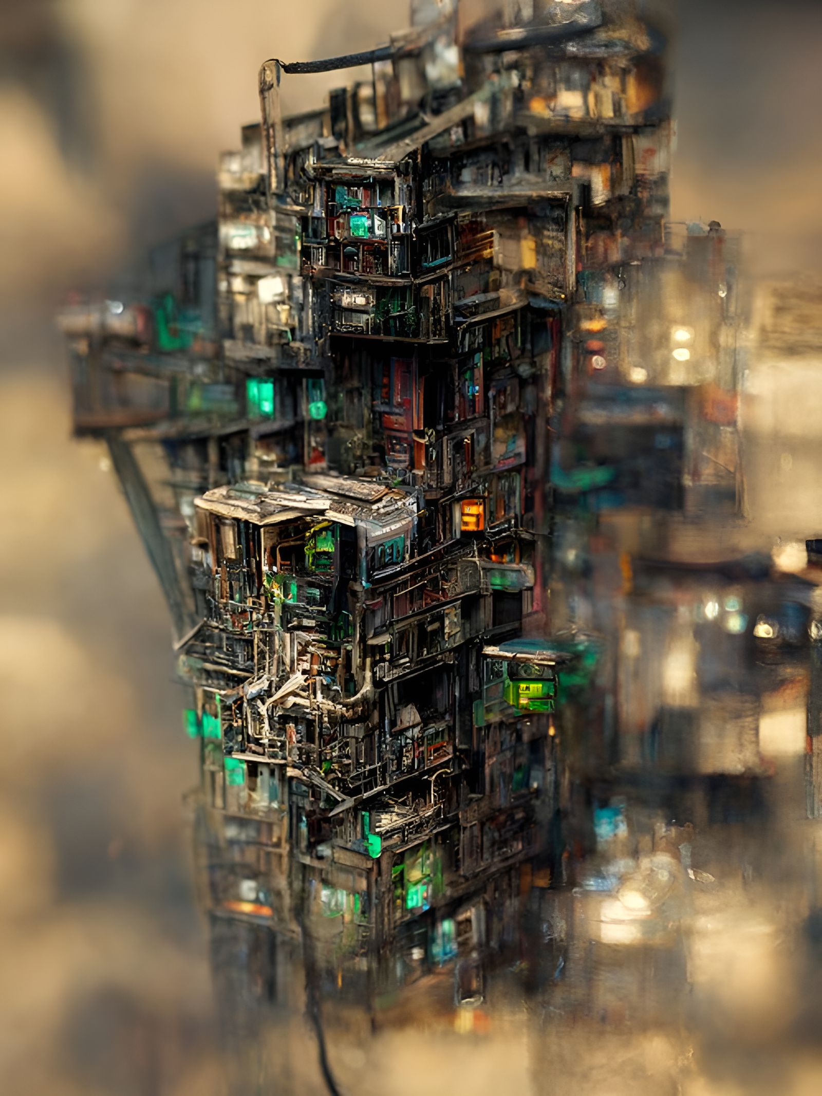 Dystopian Alien Slums: Cyberpunk Architectural Drawing