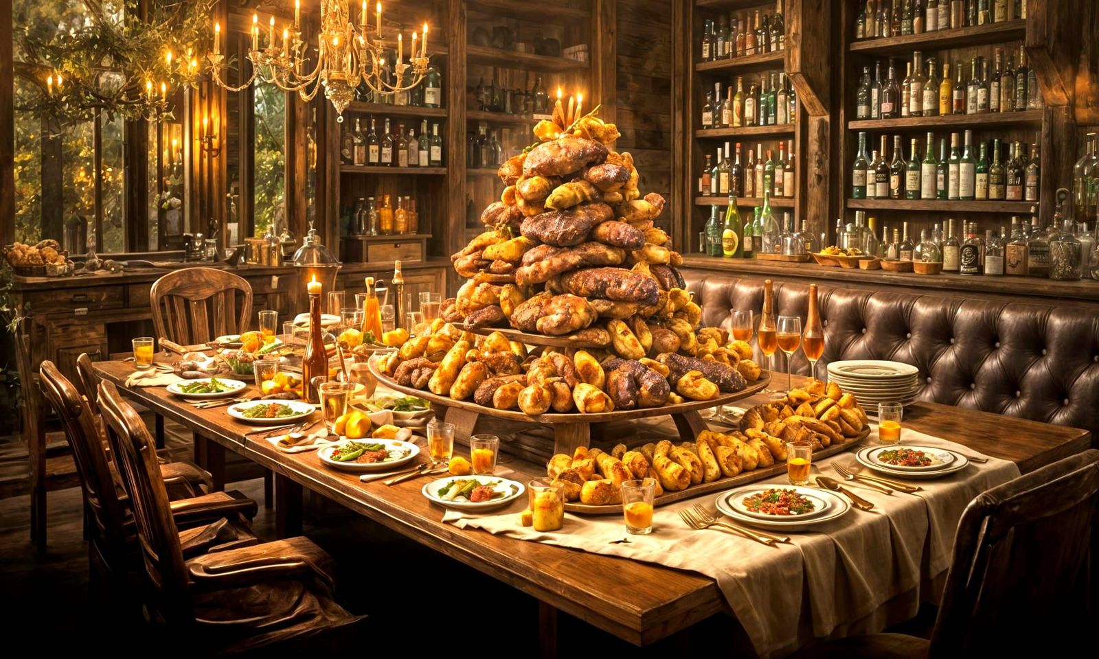 Abundant Steakhouse Feast in Dutch Golden Age Style