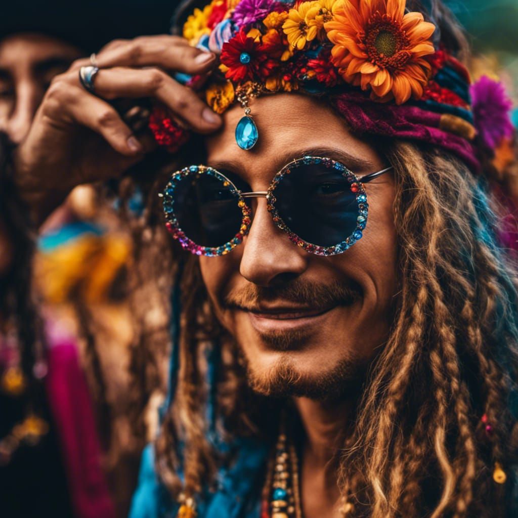 Charismatic Hippie Portrait in Super-Realism Style