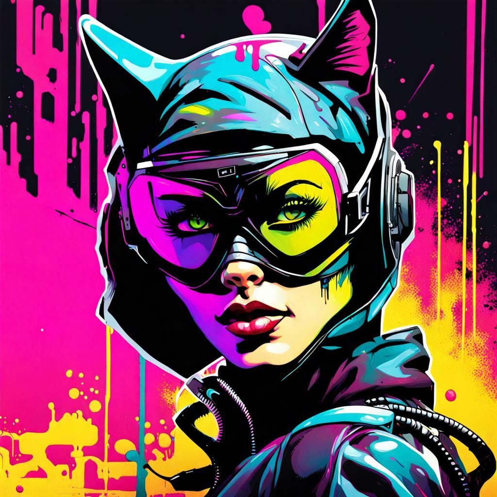 Cyberpunk Catwoman Graffiti Art in Ultra Detail