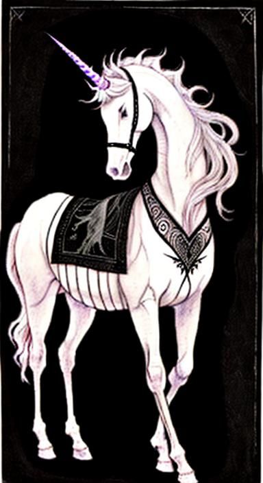 Silver Unicorn Silhouette in Ancient Art Style