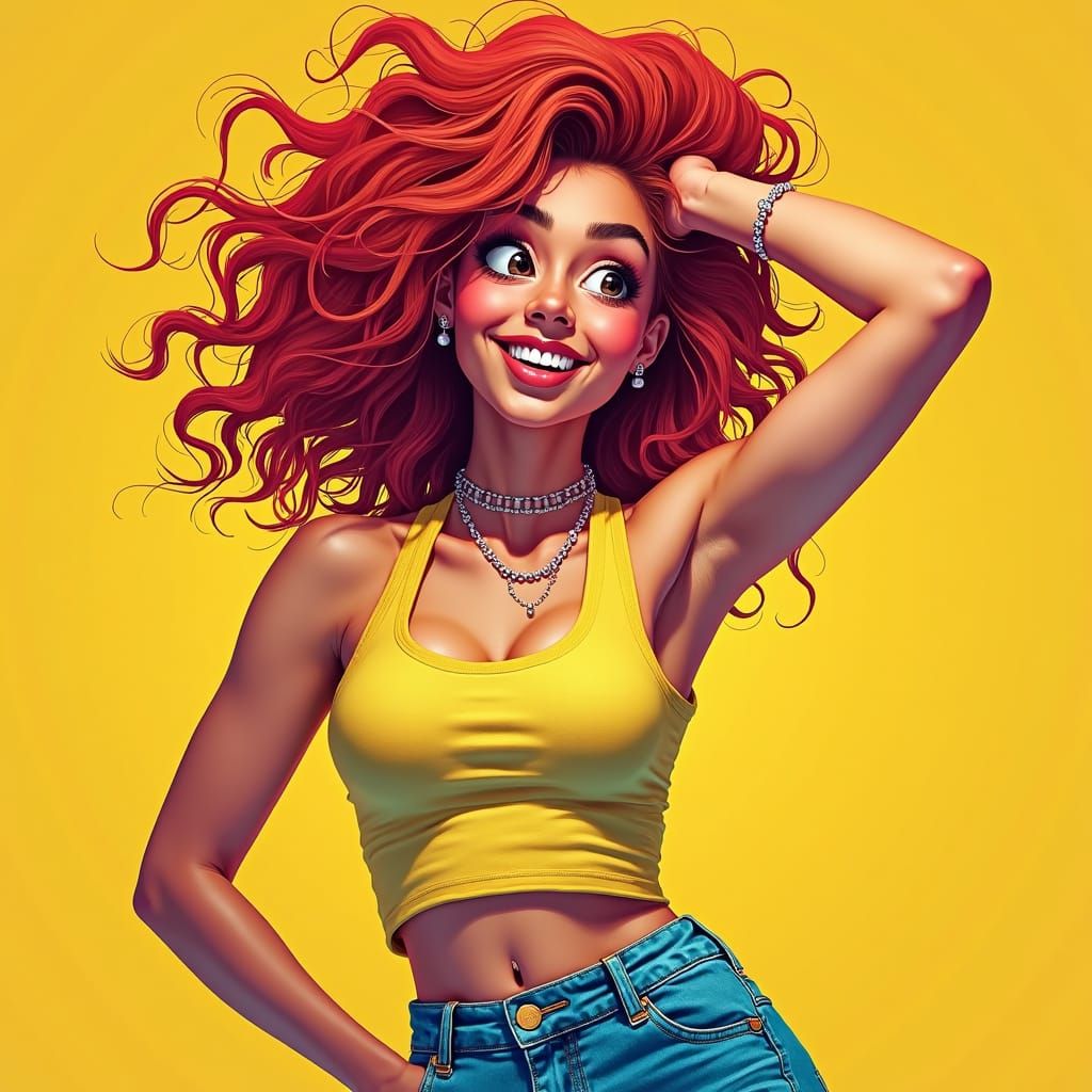 Playful Woman in Colorful Digital Illustration