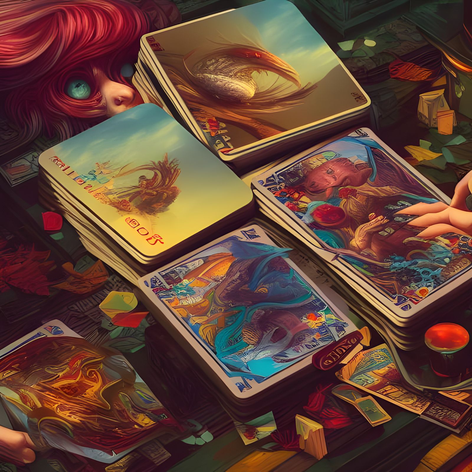 Colorful Tarot Card Deck in Surreal Cel-Shaded Style