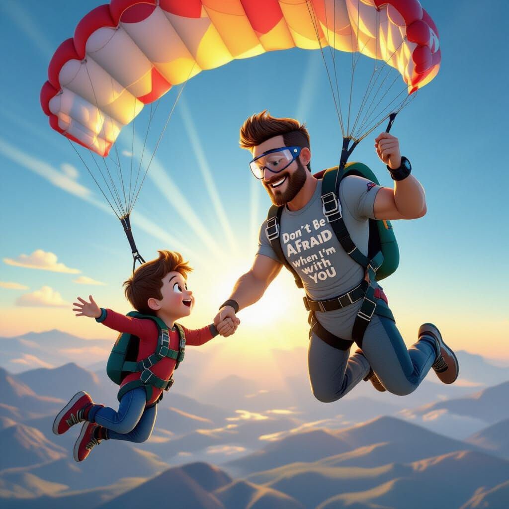 Skydiving Father and Son in Vibrant 3D Digital Art