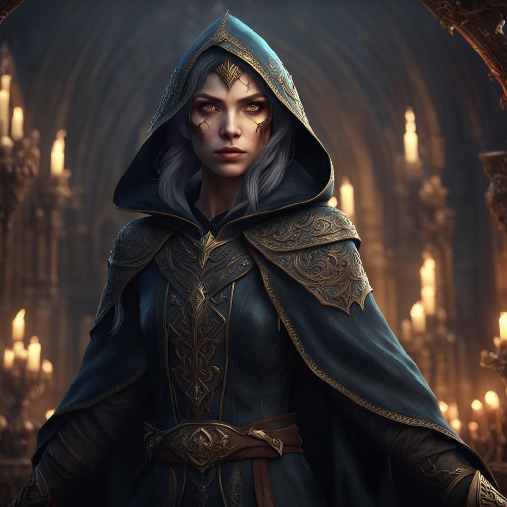 Mysterious Half-Elf Thief/Mage in Detailed Matte Painting