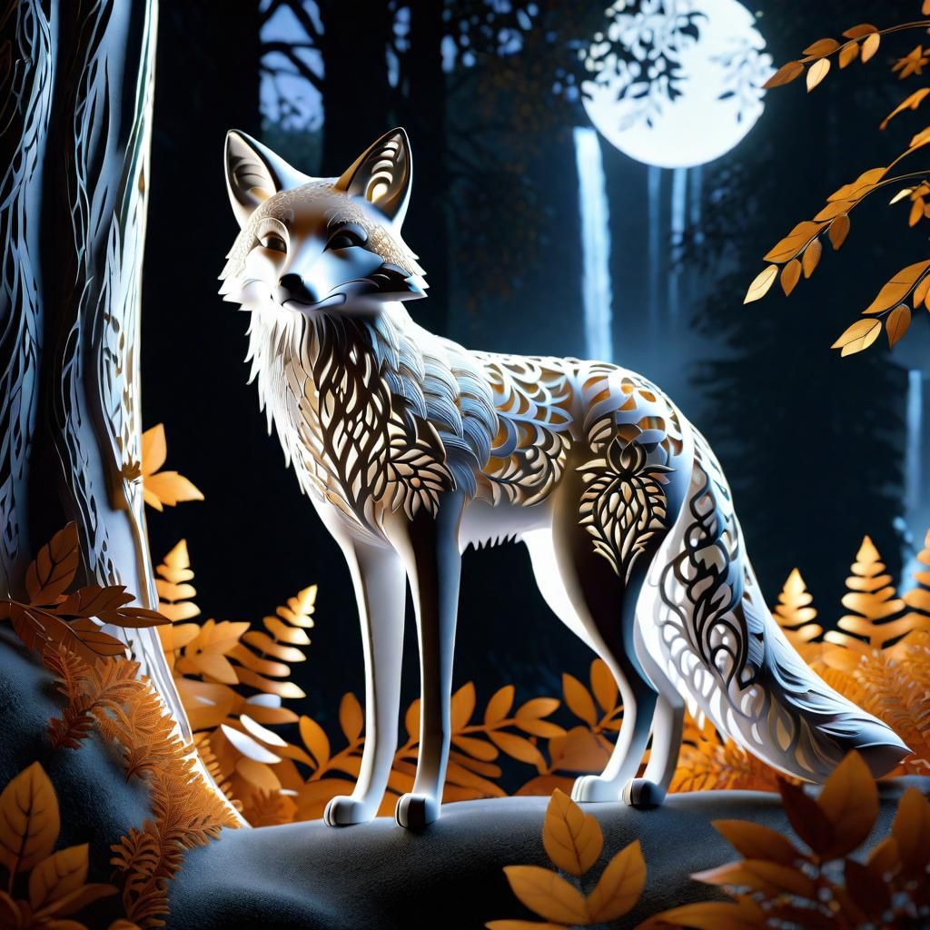 Lace Fox in Forest: Intricate CGI Image