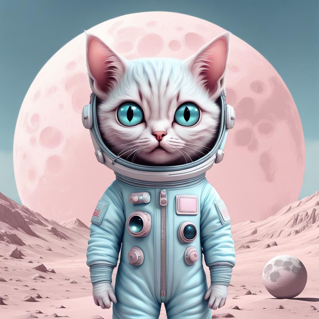 Pastel Goth Cat Astronaut on the Moon