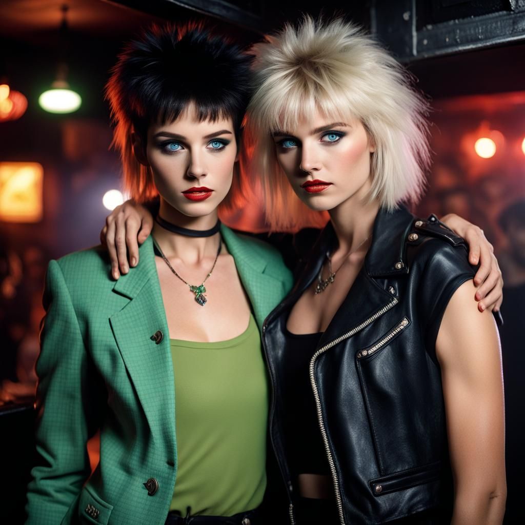 1980s Girls in Smoky Rock Club: Realistic Photo