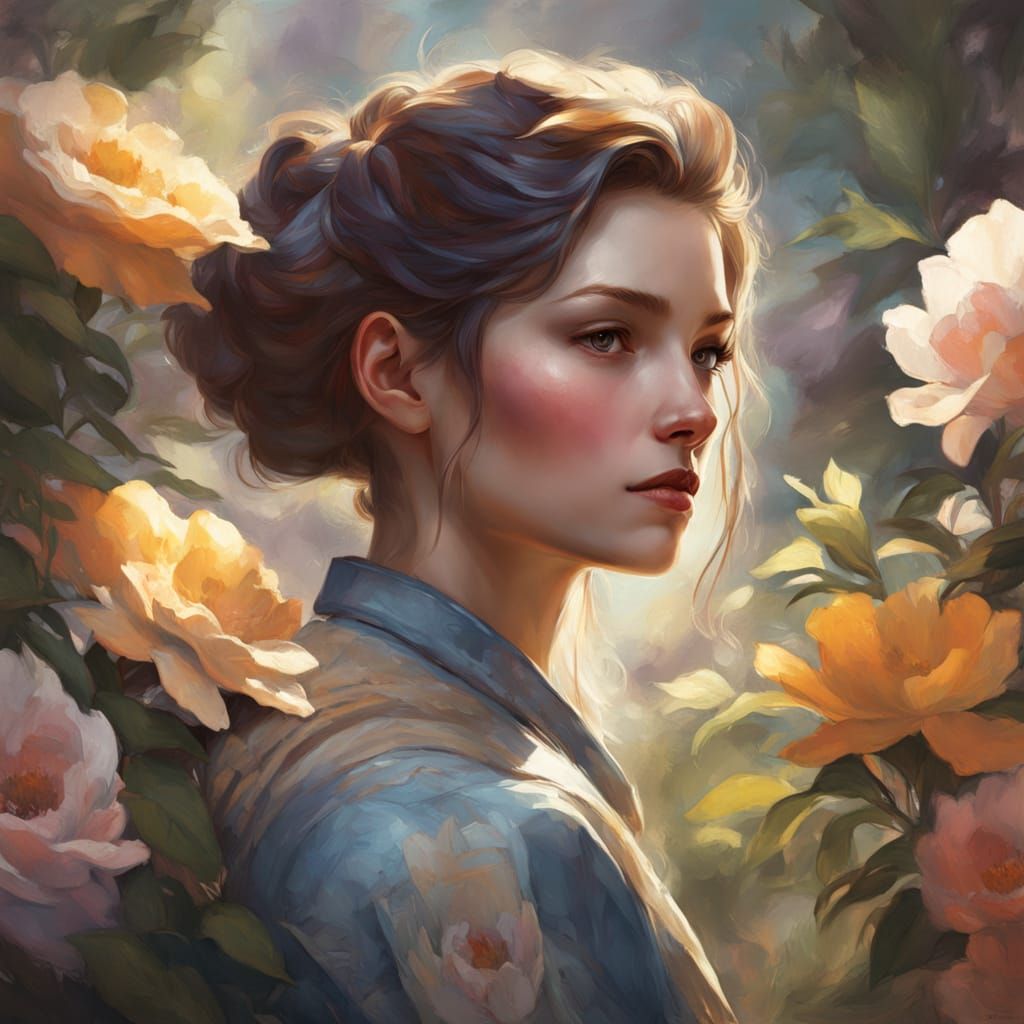 Garden Goddess in Soft Focus Oil Painting