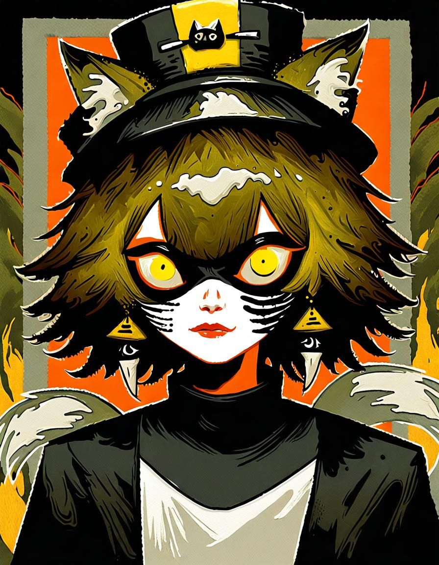 Crazy Anime Cat Girl in Ink Punk Style