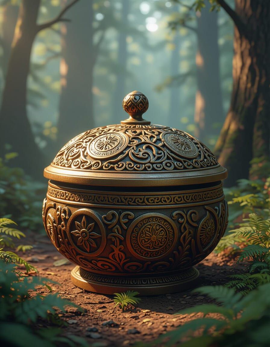 Mystical Lidded Box in Matte Painting Style