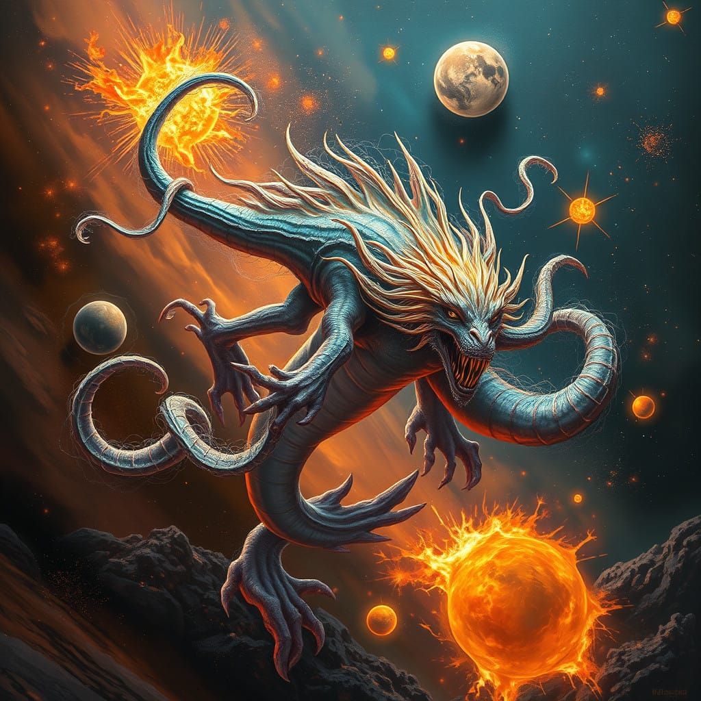 Ethereal Cosmos Monster in Majestic, Swirling Flight