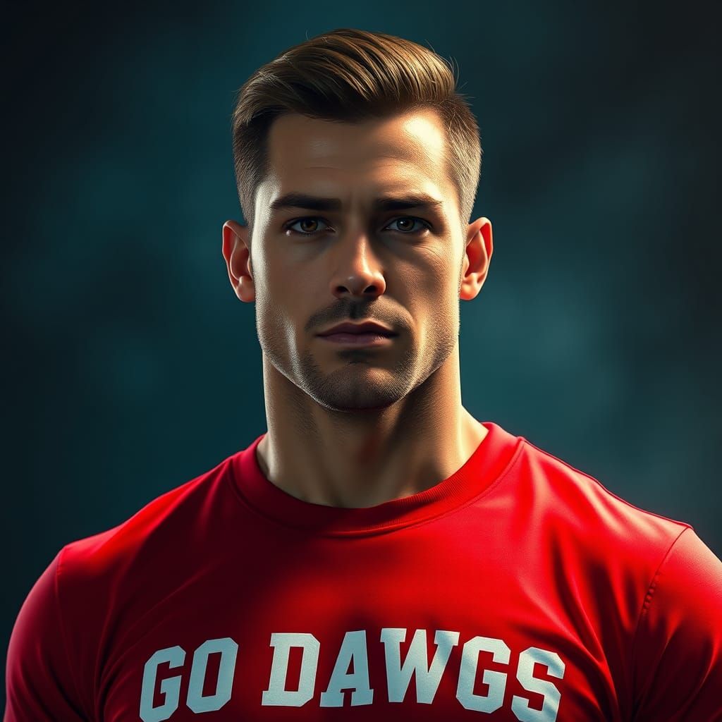 Striking Portrait of Man in Red T-Shirt