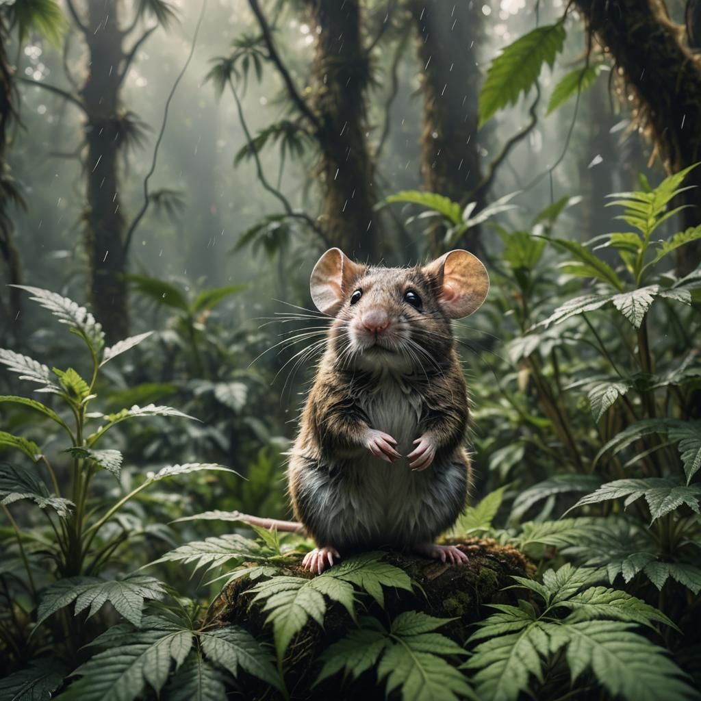 Mouse in Cannabis Rainforest: Realistic Photography
