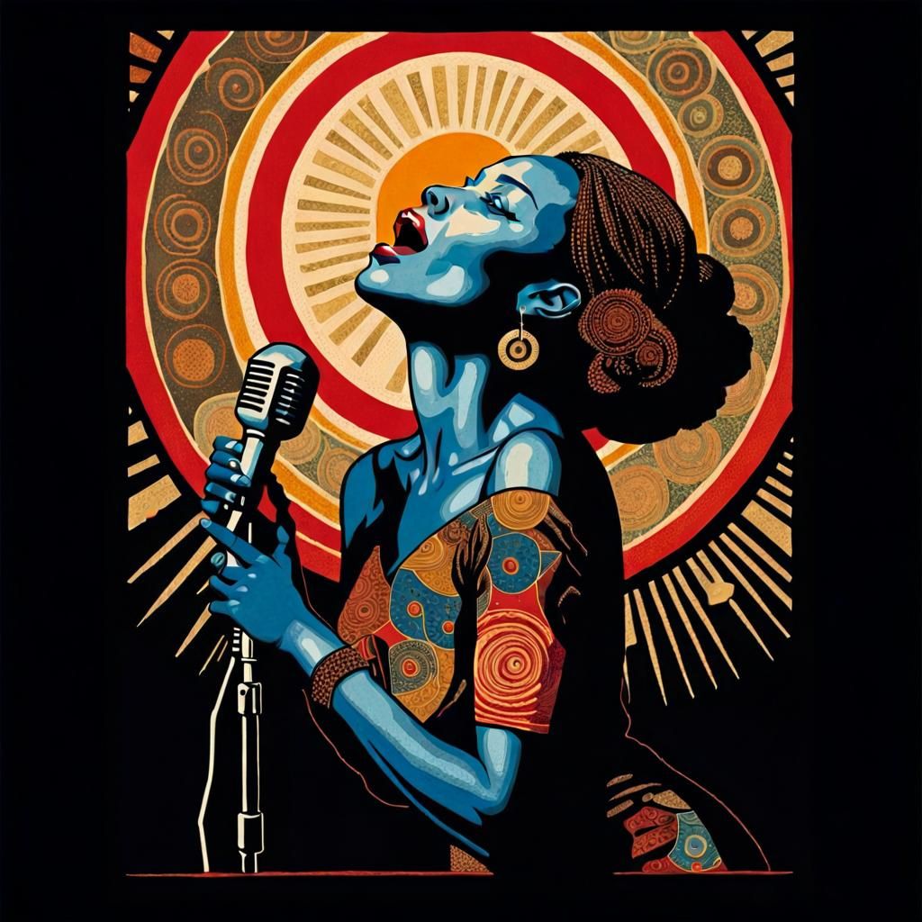 Woman Singing On Stage in Vibrant Colors