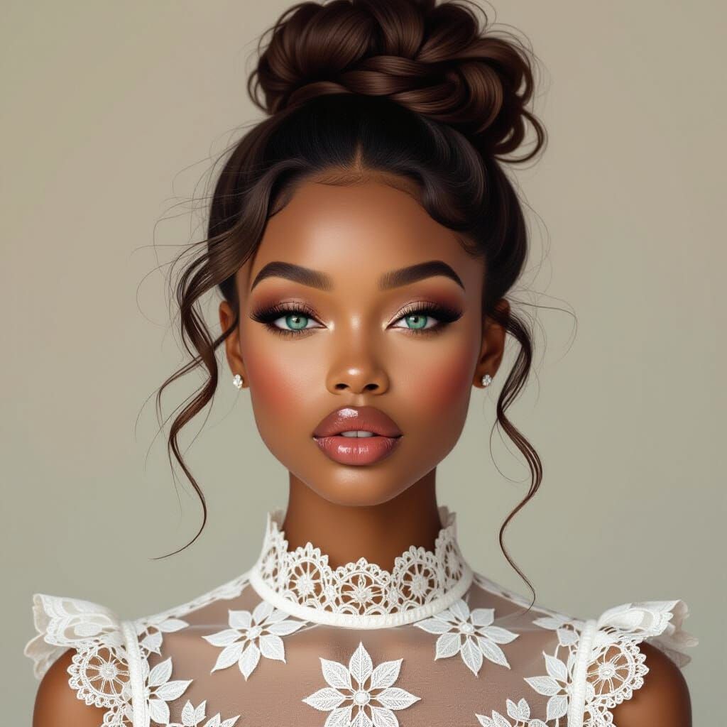 African Woman Portrait with Glossy Lips in Photorealistic St...