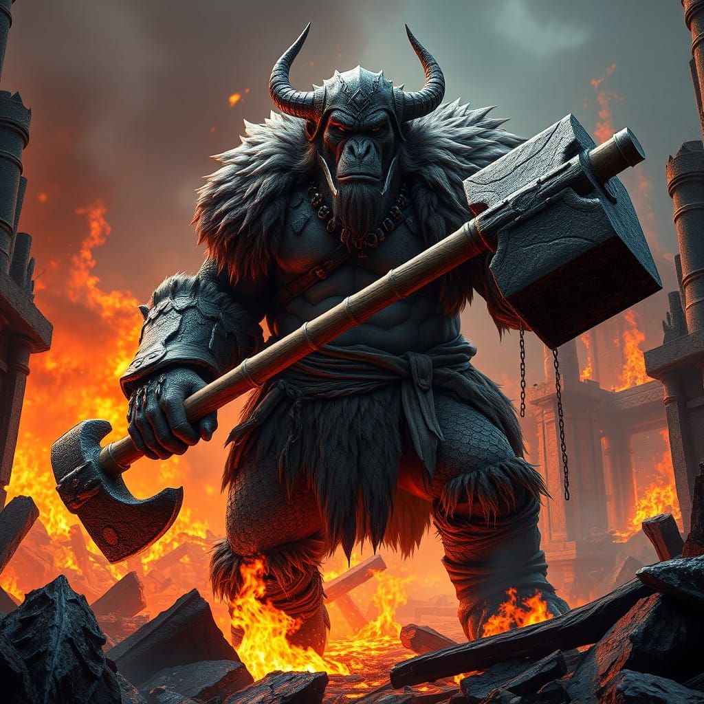 Viking Berserker Meets Mythical Beast in Blazing Inferno