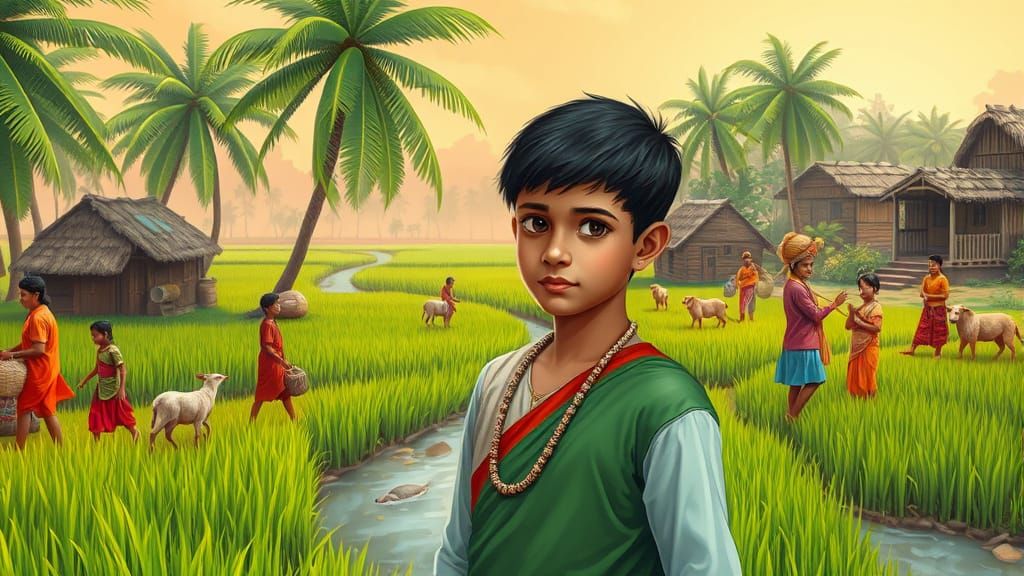 Heartwarming Bengali Village Scene with Young Abhimanyu