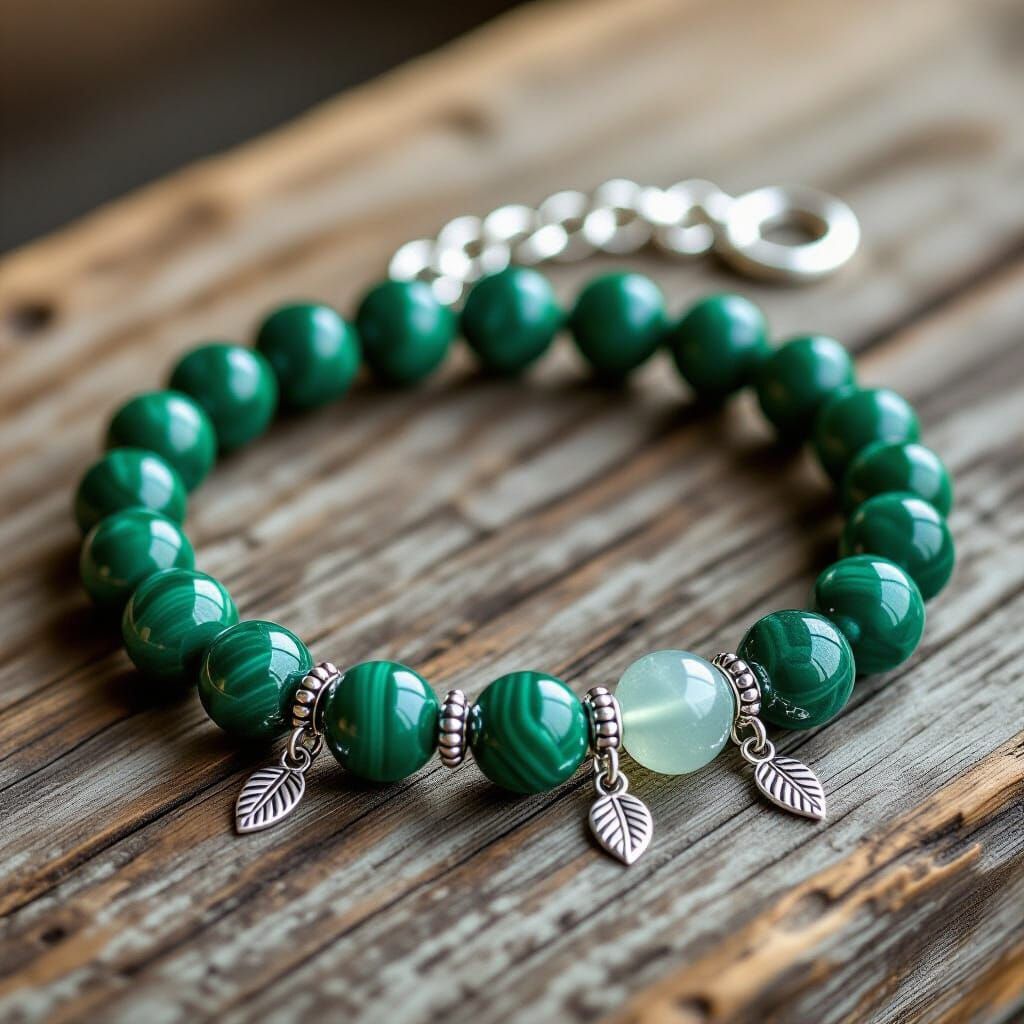 Bohemian Malachite Crystal Bracelet on Rustic Wood