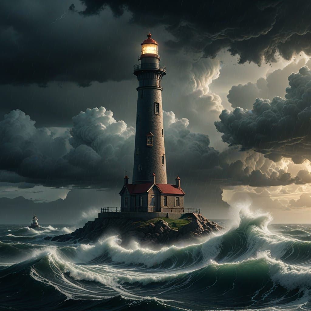 Resilient Lighthouse in Stormy Seas Matte Painting