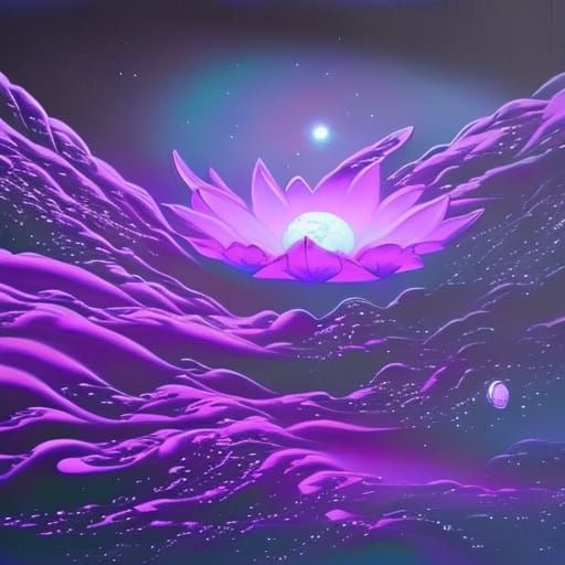 Neon Lunar Lotus in Dystopian Space: Graffiti Art