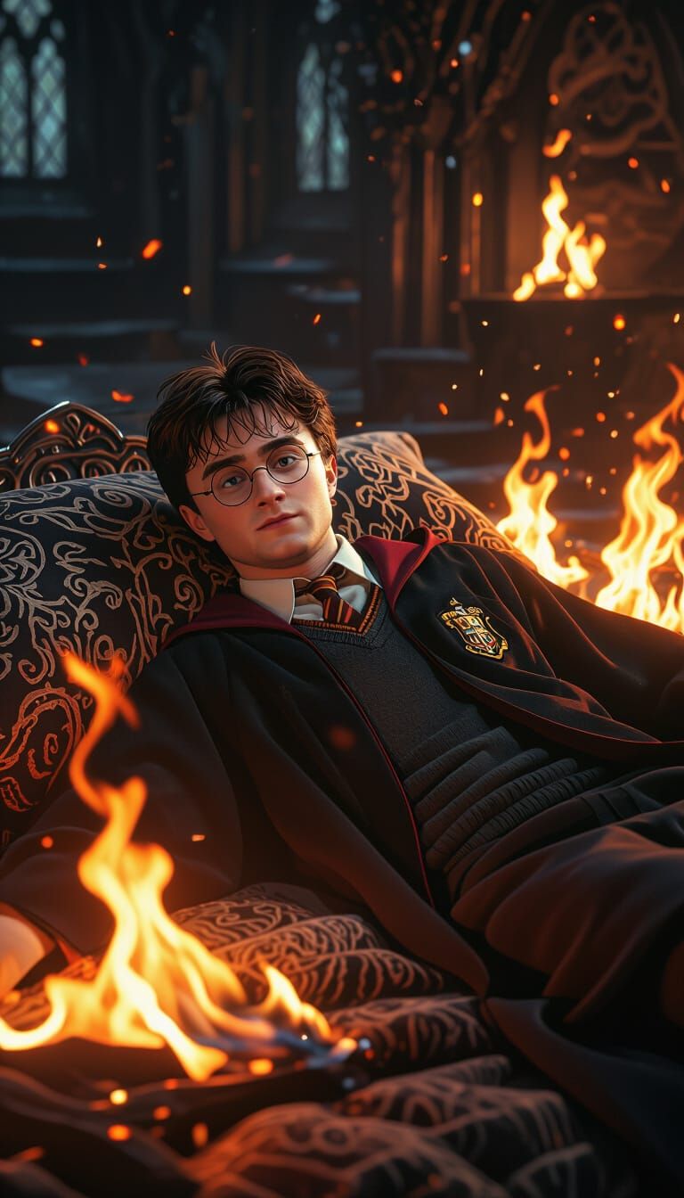 Harry Potter in Fiery Hogwarts Chamber
