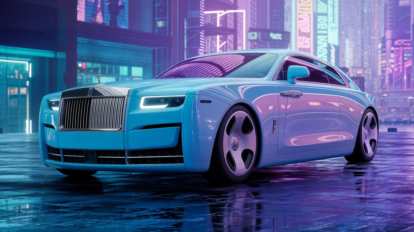 Cyberpunk Rolls Royce in a Neon Cityscape