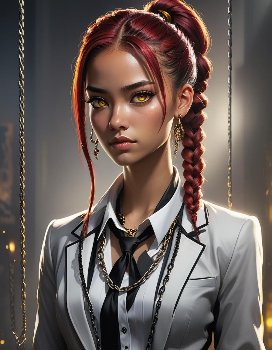 Alluring Girl in Formal Attire, Cyberpunk-Inspired Art