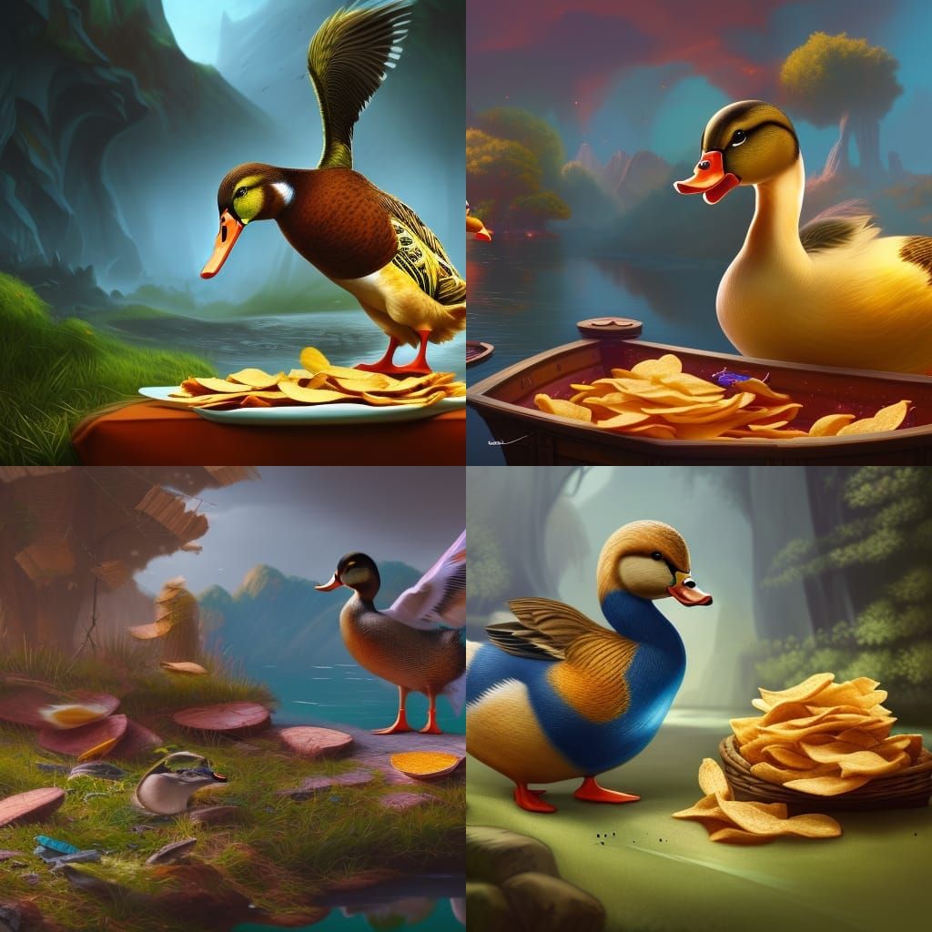 Duck Eating Chips: Detailed Fantasy Concept Art