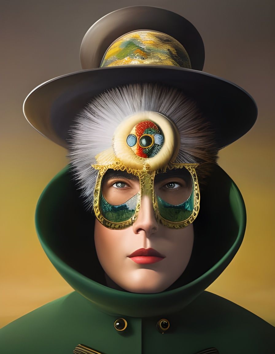 Surreal Portrait with Iridescent Fish Hat