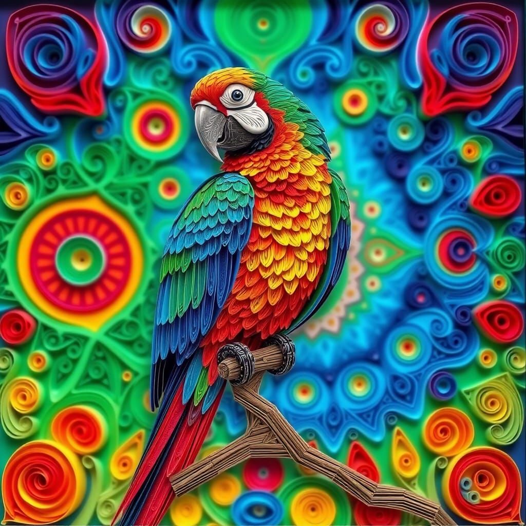 Vibrant Macaw Parrot in Paper Quilling Style