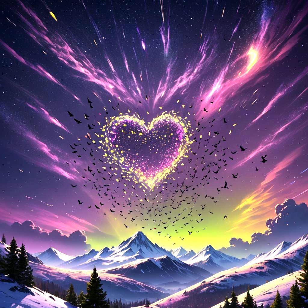 Birds Form Heart Shape on Moon in Fantasy Art