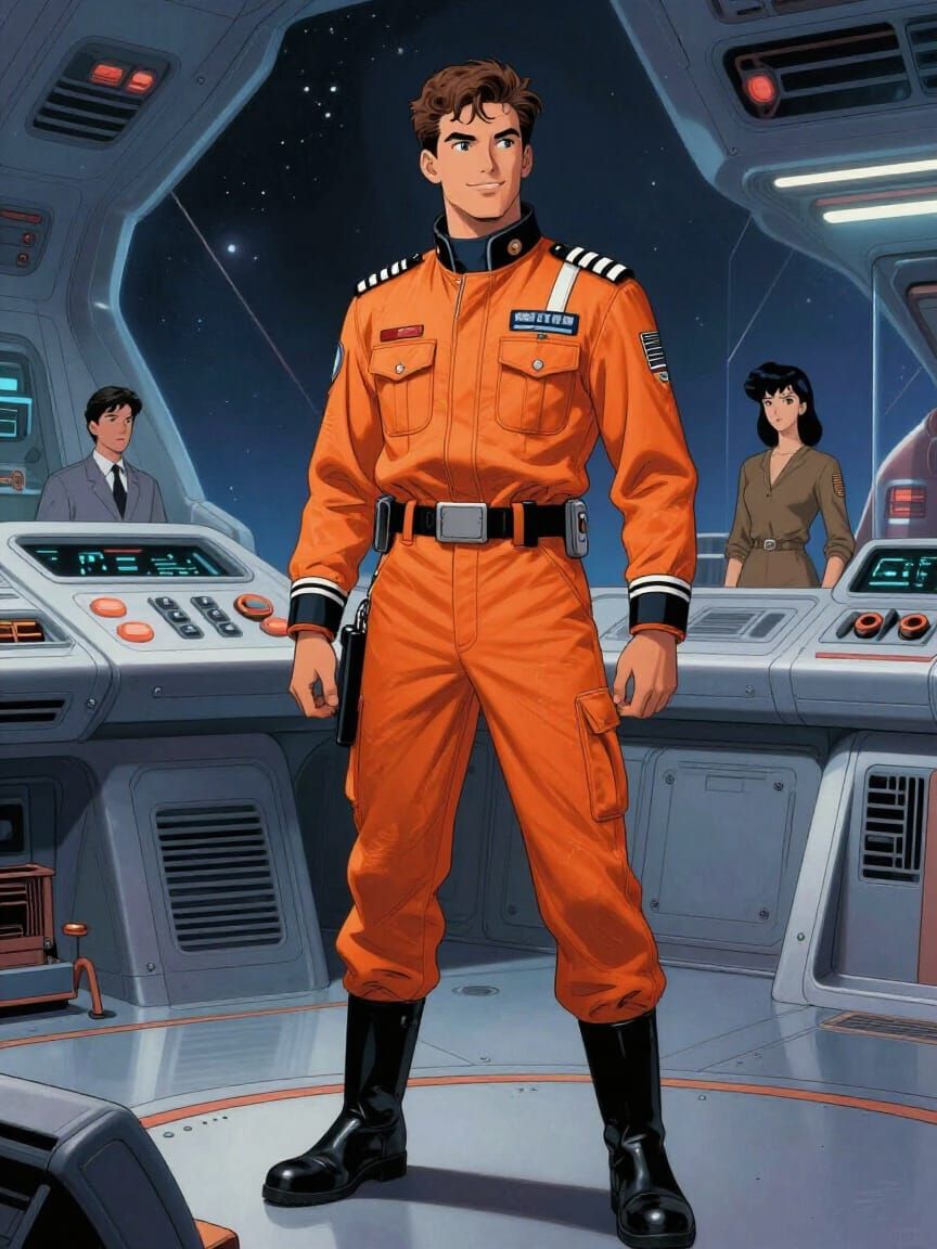 Smiling Starship Captain in Retrofuturistic Comic Style