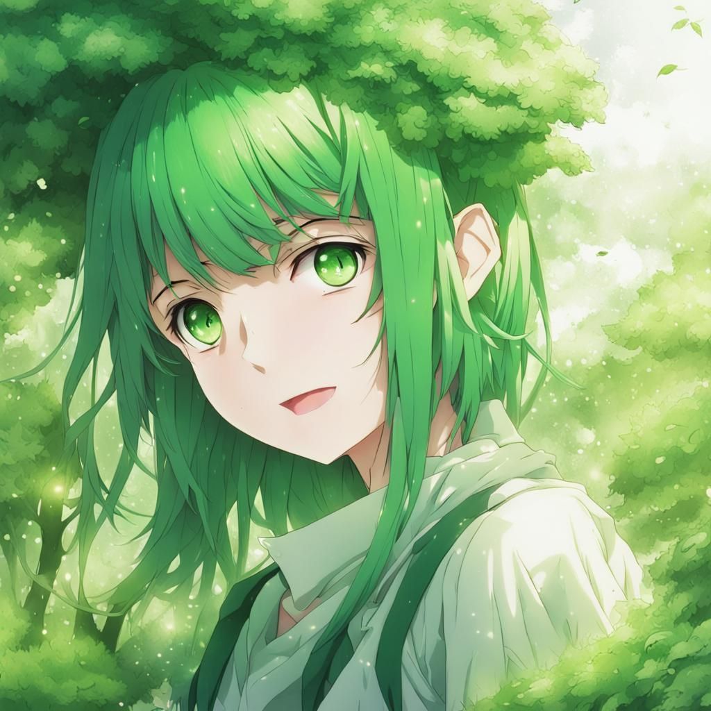 Anime Style Green Heart Digital Art