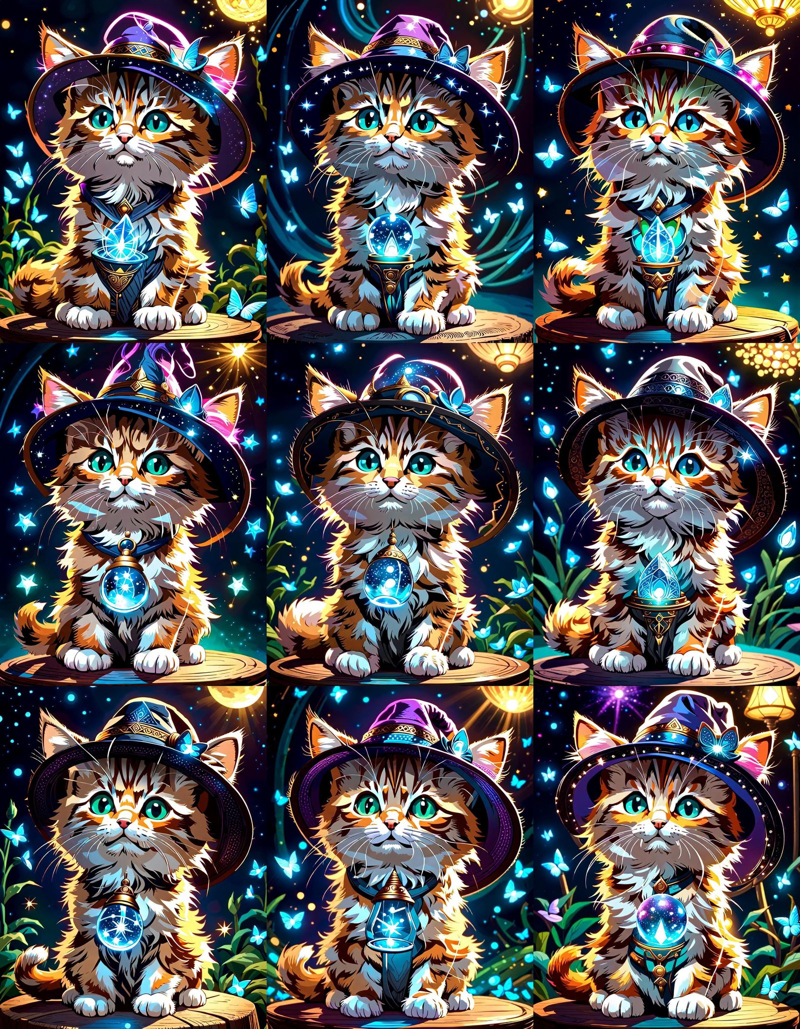 Cute Kitten in Magical Hat, Anime Style