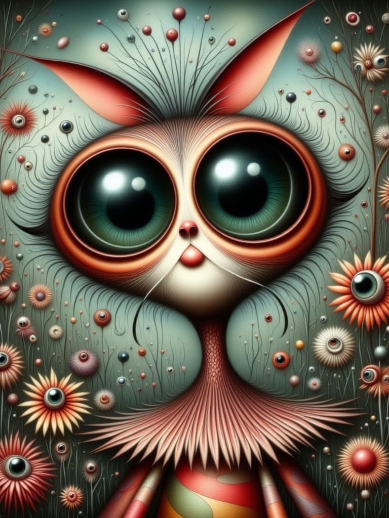 Whimsical Creepy Clown in Wonderland, Mixed Media Art