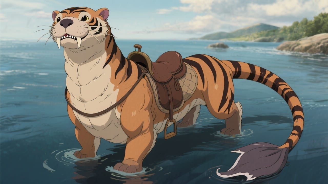 Hybrid Fantasy Creature with Otter Head in Anime Style