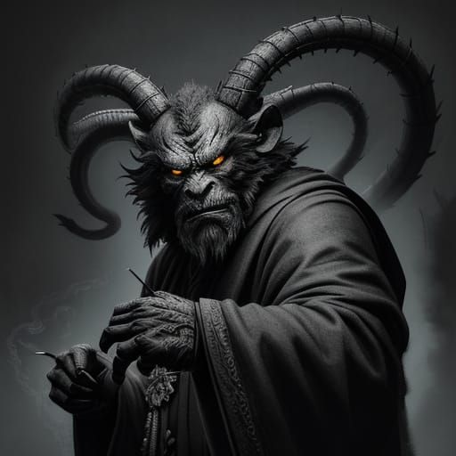 Charcoal Masterwork of a Four-Armed Monk in Neon ShaodaowEra...