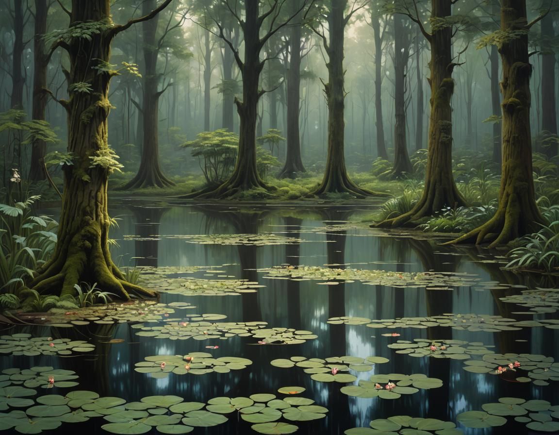 Lush Forest Grove Painting in Impressionist Style